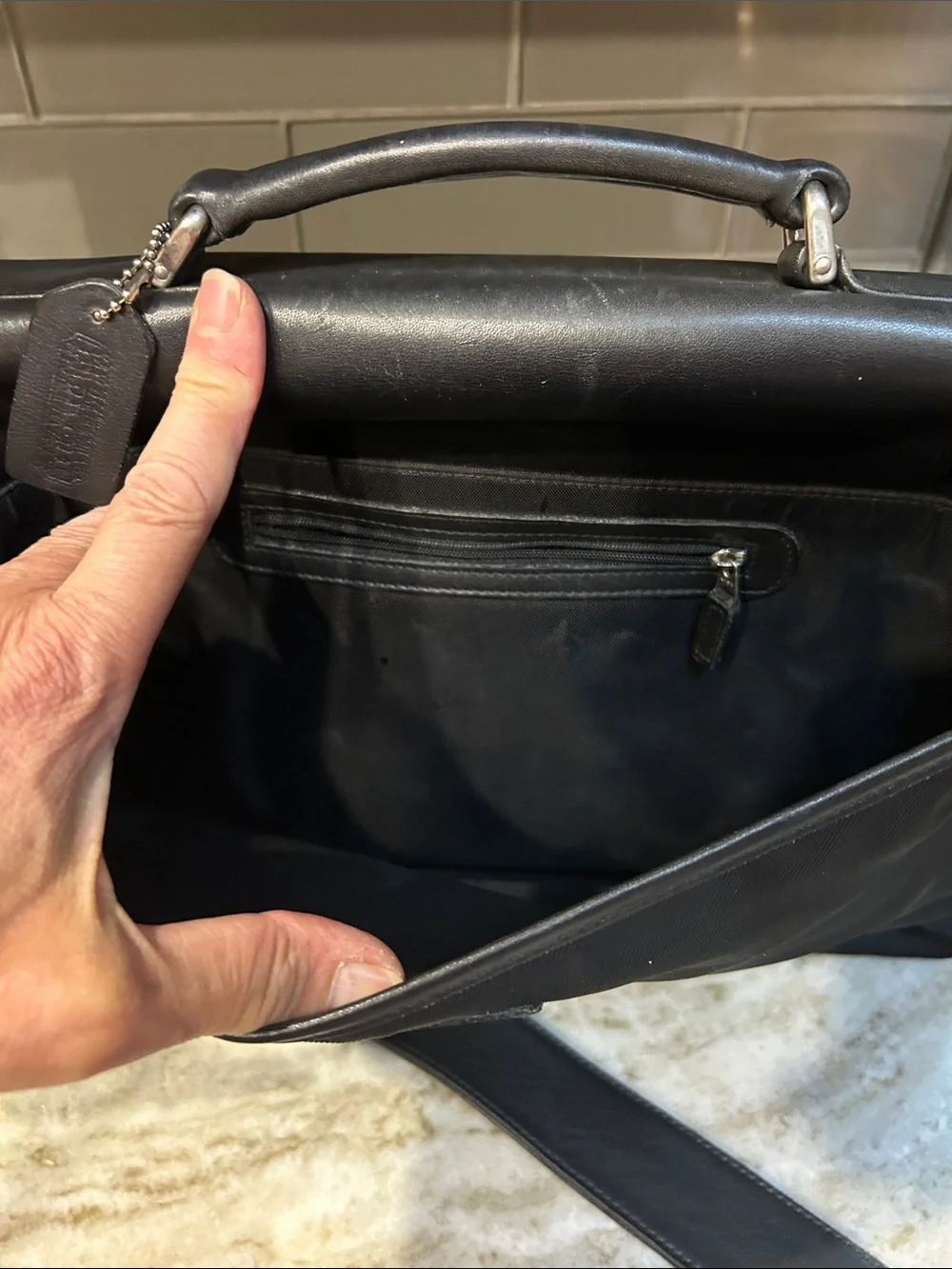 Coach Black leather & nylon briefcase messenger bag laptop travel briefcase